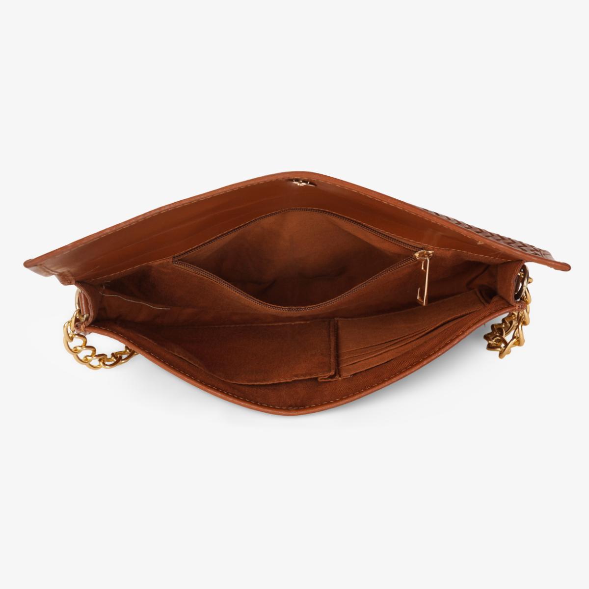 Mustik Sara Woven Leather Clutch – Handwoven Gold Chain Evening Bag