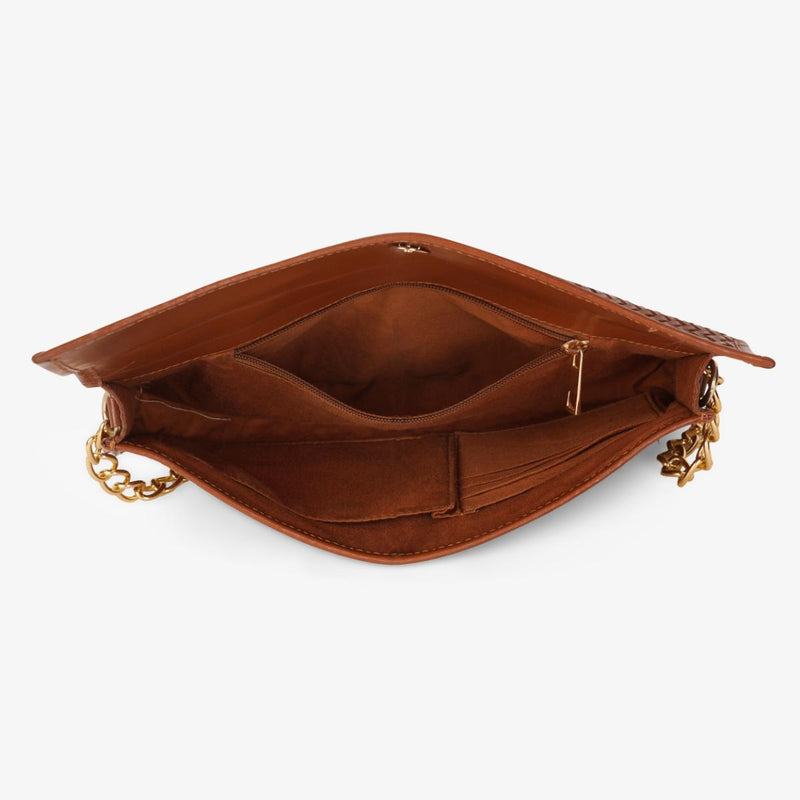 Mustik Sara Woven Leather Clutch – Handwoven Gold Chain Evening Bag