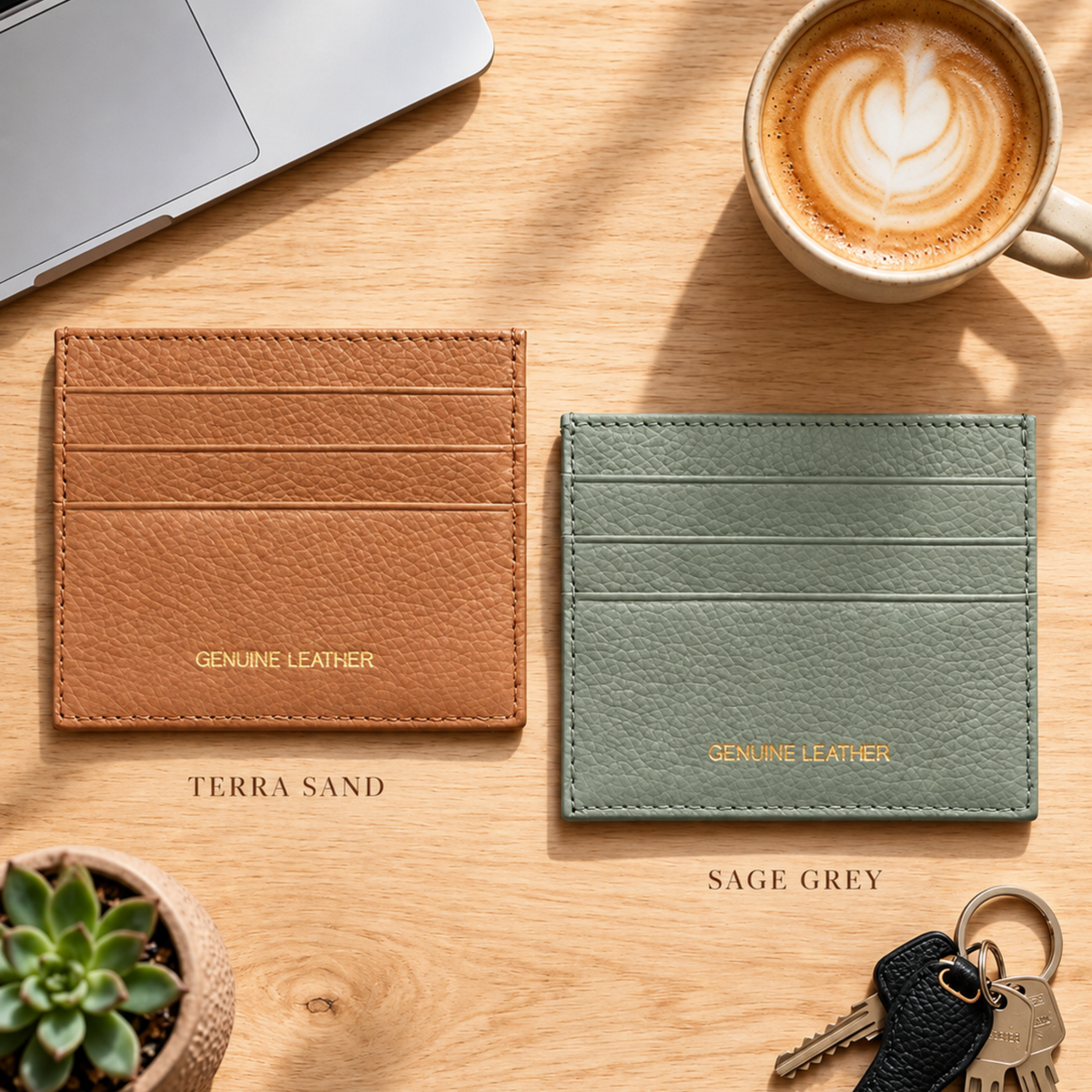 Müstik Terra Sand & Sage Grey Genuine Leather Card Case Duo
