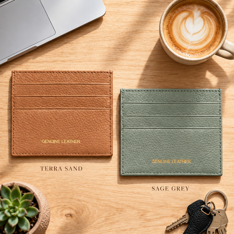 Müstik Terra Sand & Sage Grey Genuine Leather Card Case Duo