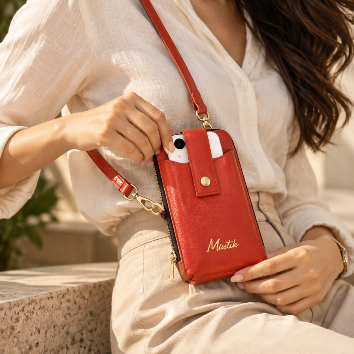 Mustik Zip Around Leather Mobile Crossbody