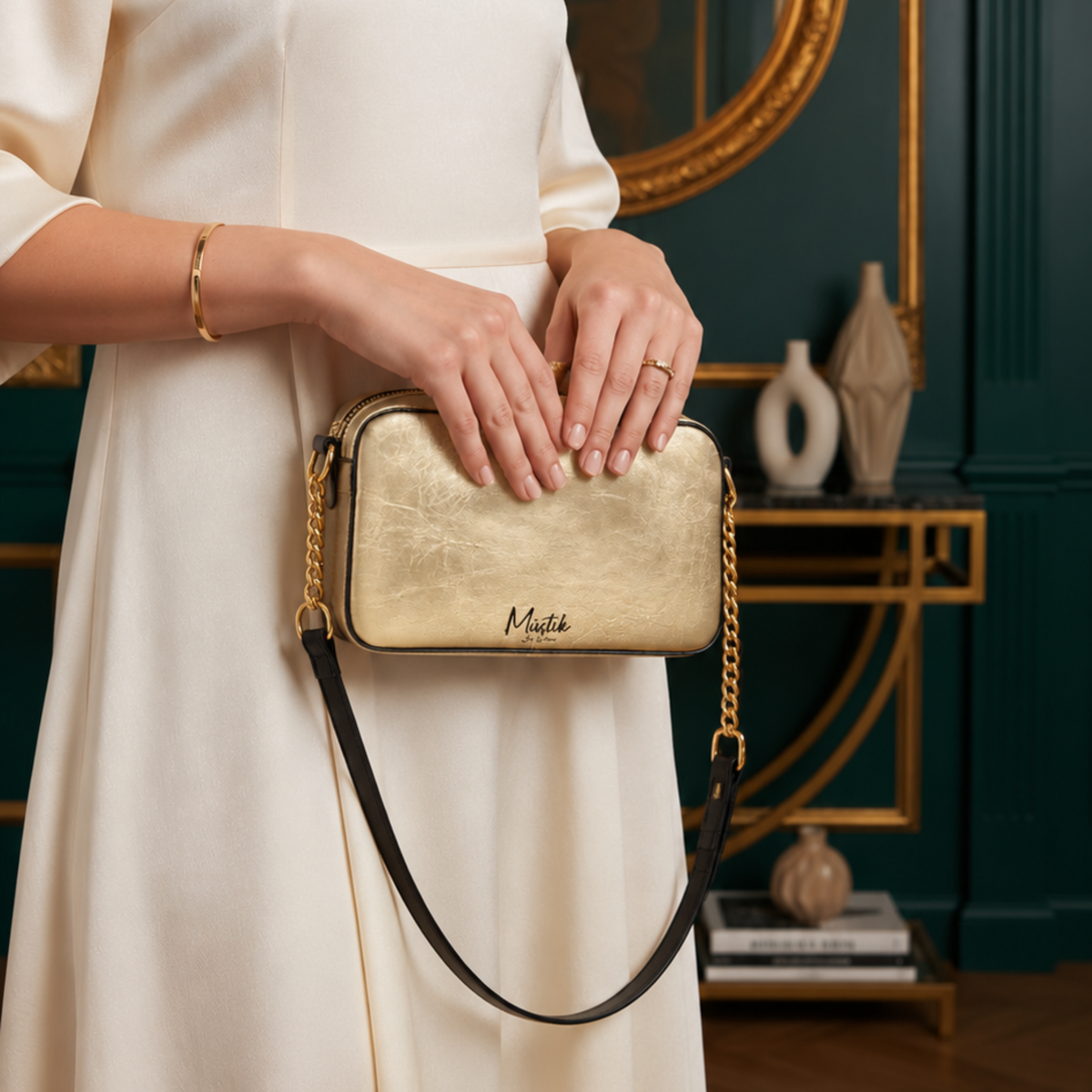 Golden Foiled Leather Shoulder Bag