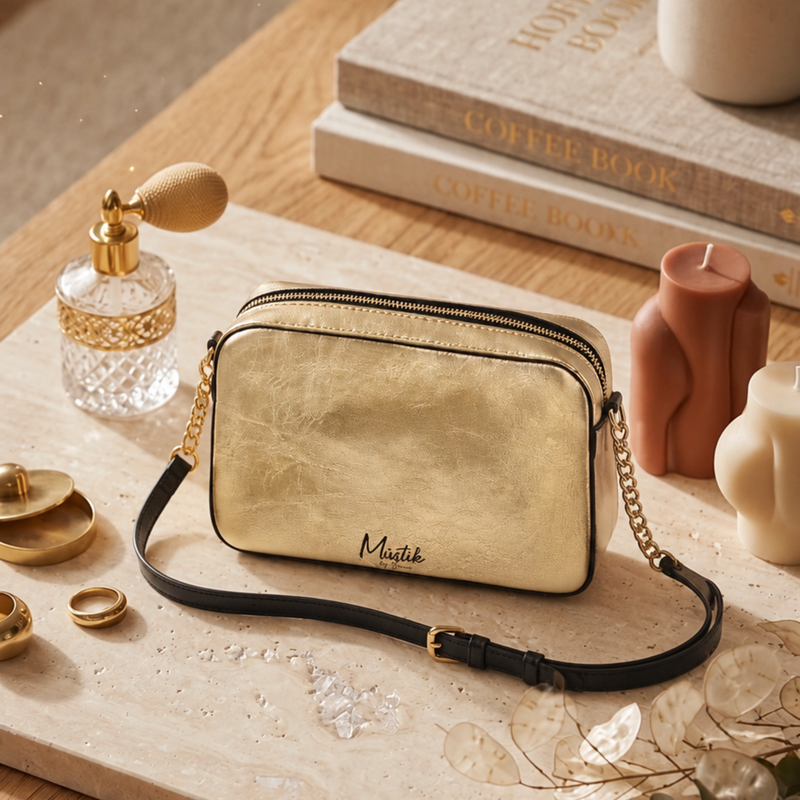 Golden Foiled Leather Shoulder Bag